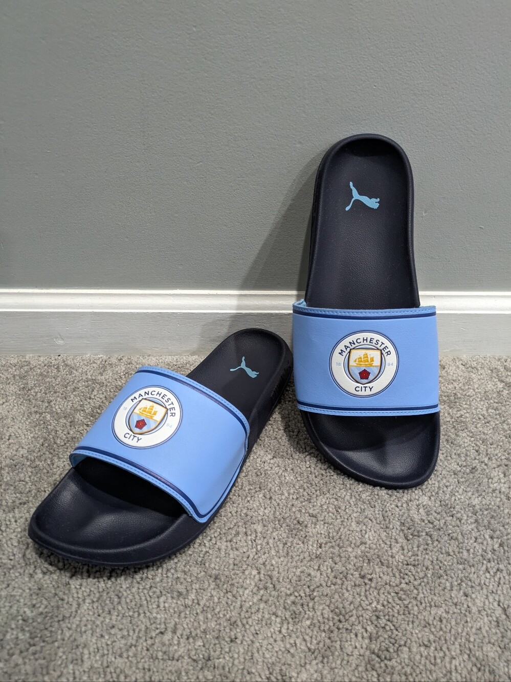 Puma 2022 Leadcat 2.0 Slide Sandals Manchester City Mens Sz 9 Blue Black Footbal